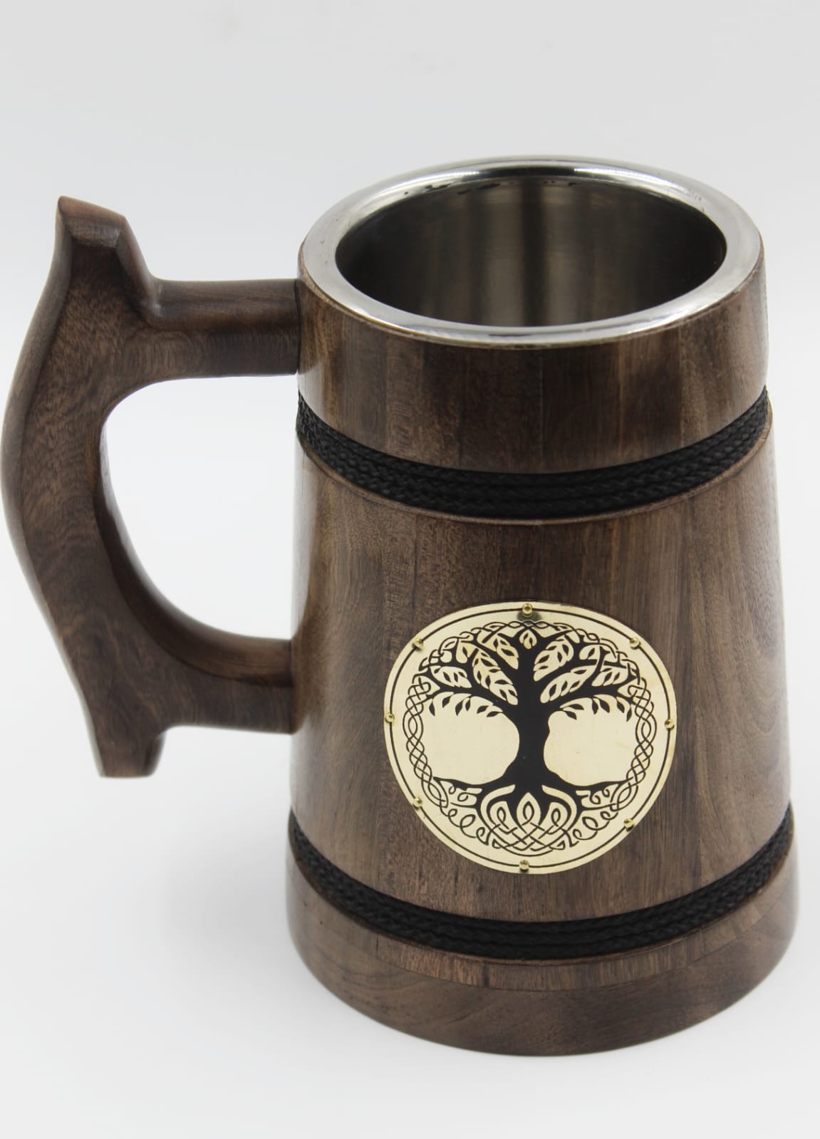 handcrafted wooden beer mug